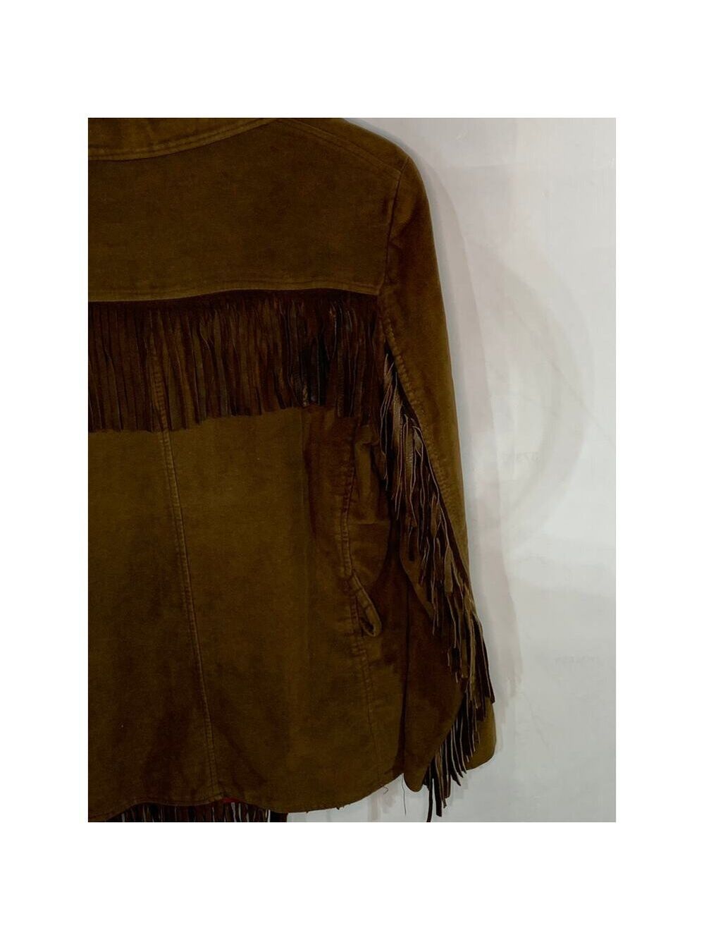 Western vintage brown jacket microsuede with real suede fringe sz 14 - Picture 5 of 5